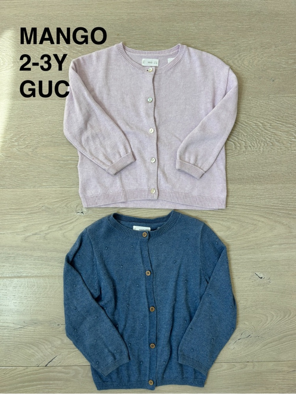 Mango Kids Pale Pink and Blue Button-Front Cardigan Set